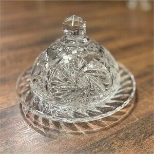 vintage American Cut crystal dish in the "Eleanor" pattern, for cheese or butter